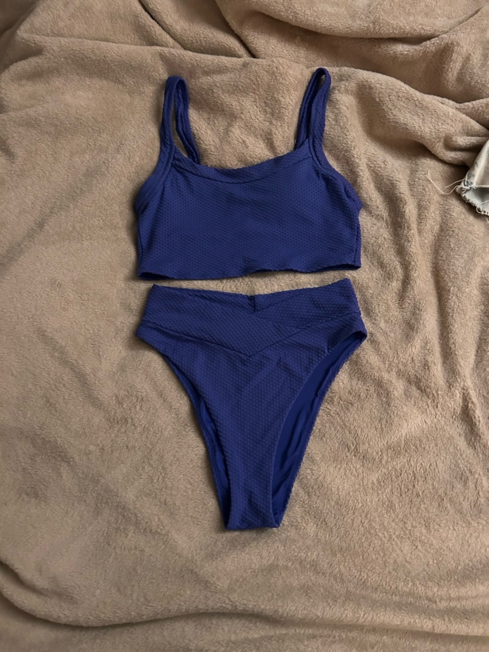 aerie Textured Deep Blue Two-Piece Swim Set